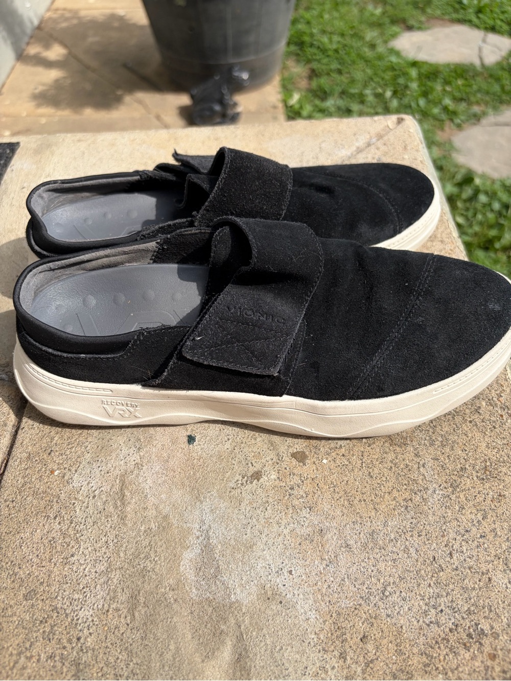 Vionic Black Suede Slip-On Mule with Cream Sole